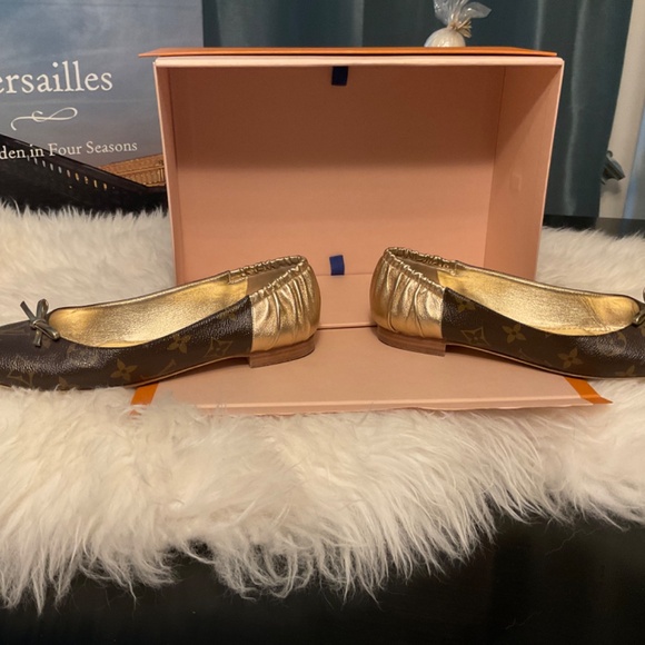 Louis Vuitton Gold/Brown Leather and Monogram Joy Ballet Flats - Picture 11 of 13
